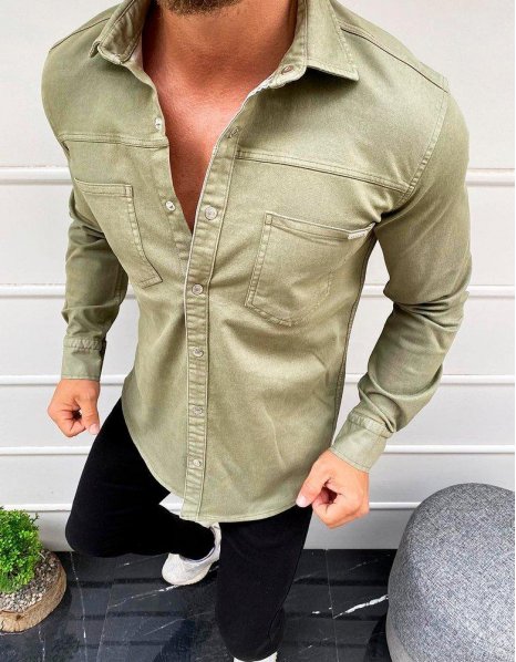 Pánska košeľa s dlhým rukávom khaki