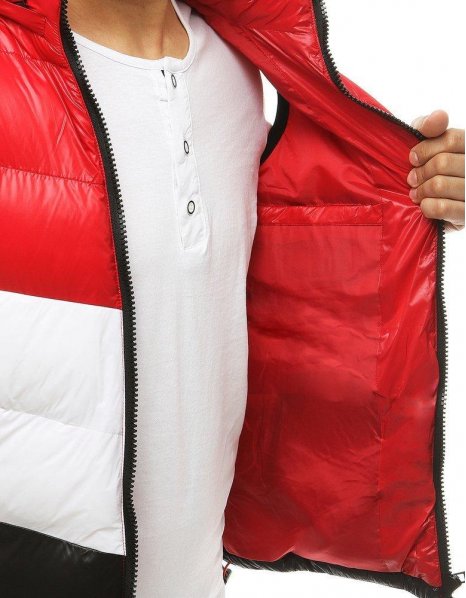 Pánska prešívaná vesta s kapucňou červená