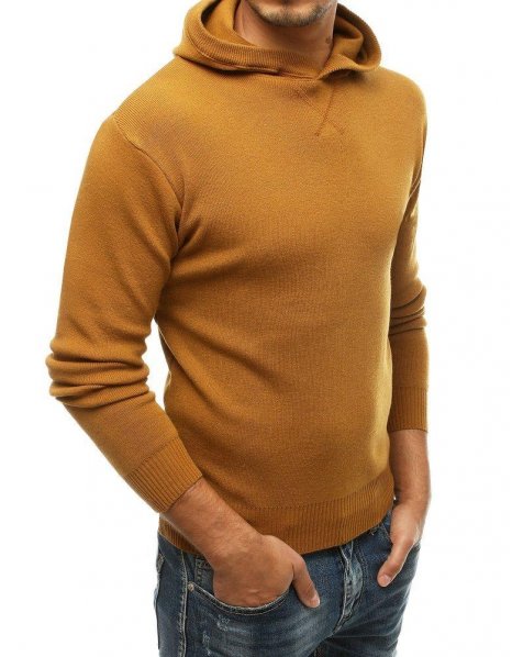 Horčicový pánsky sveter s kapucňou
