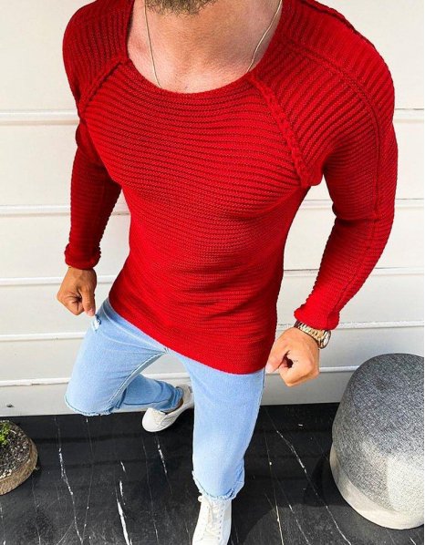 Červený pánsky sveter s obliekaním cez hlavu