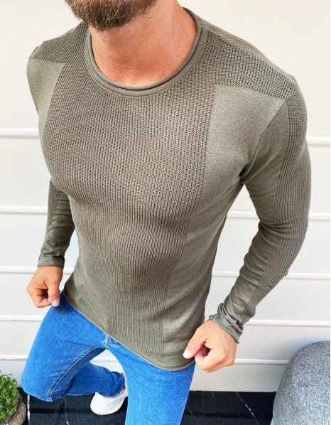 Khaki pánsky sveter s obliekaním cez hlavu