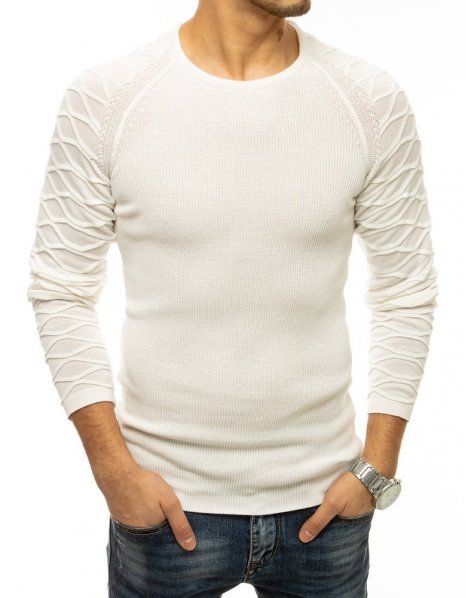 Ecrový sveter so vzorovanými rukávmi