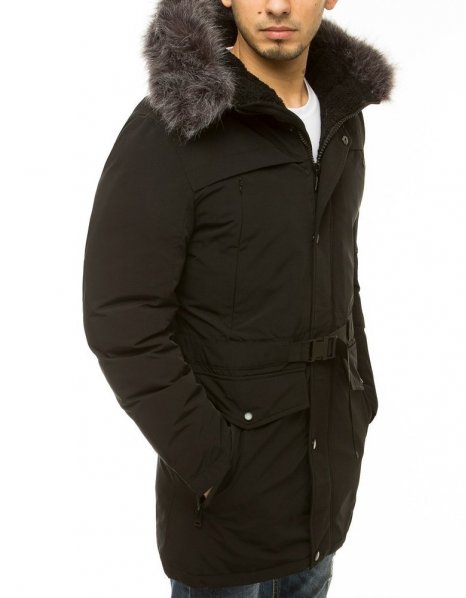 Čierna zimná párka bunda s kapucňou