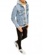 Modrá pánska džínsová bunda s kapucňou