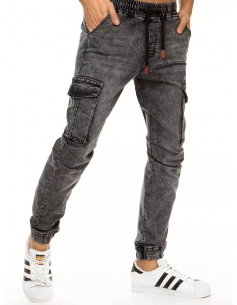 Tmavošedé pánske džínsové jogger nohavice