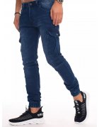 Modré pánske džínsové nohavice typu jogger