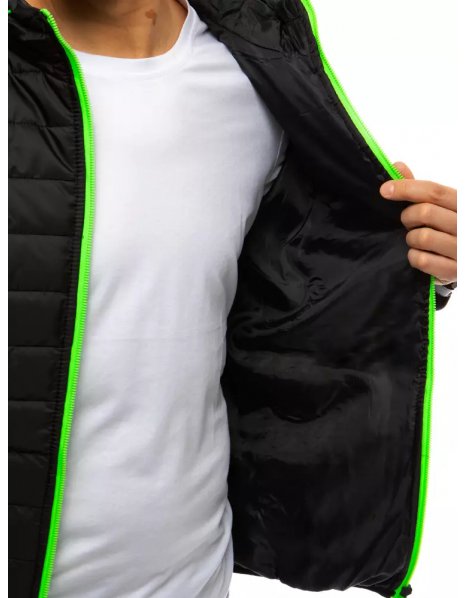 Prešívaná pánska bunda s kapucňou v čiernej farbe