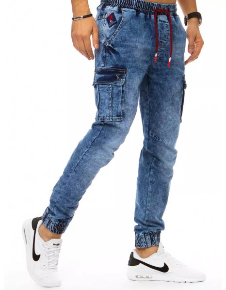 Modré pánske džínsové nohavice typu jogger