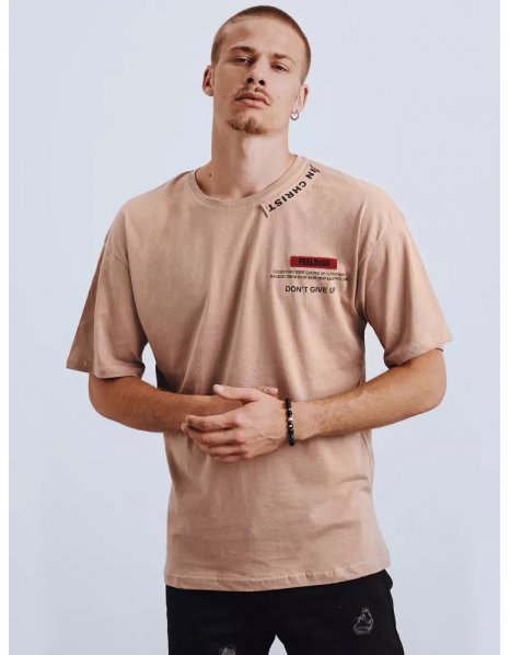 Kapučínové pánske tričko s potlačou a nášivkami