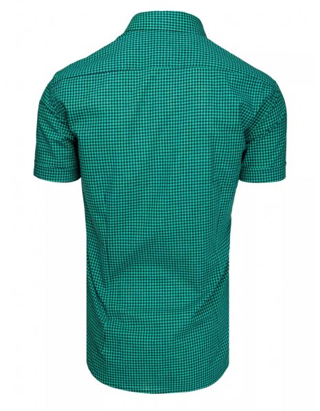 Tmavomodro-zelená pánska kockovaná košeľa s krátkym rukávom