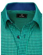 Tmavomodro-zelená pánska kockovaná košeľa s krátkym rukávom