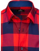 Tmavomodro-červená pánska kockovaná košeľa s krátkym rukávom