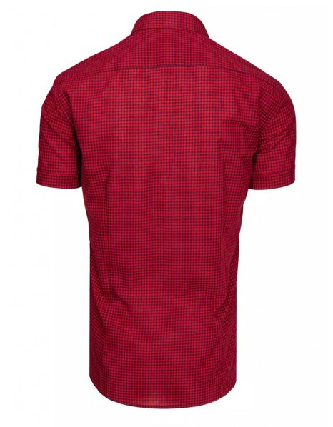 Bordovo-tmavomodrá pánska kockovaná košeľa s krátkym rukávom