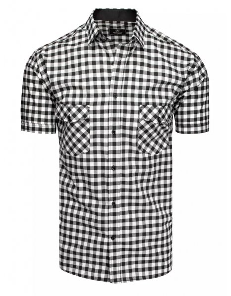 Čierno-biela pánska kockovaná košeľa s krátkym rukávom