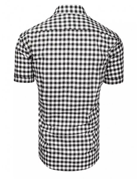 Čierno-biela pánska kockovaná košeľa s krátkym rukávom