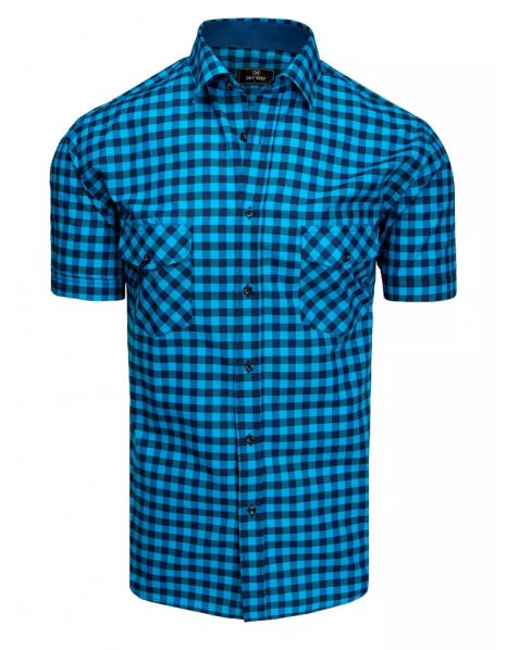 Tmavomodro-modrá pánska kockovaná košeľa s krátkym rukávom