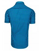 Tmavomodro-modrá pánska kockovaná košeľa s krátkym rukávom