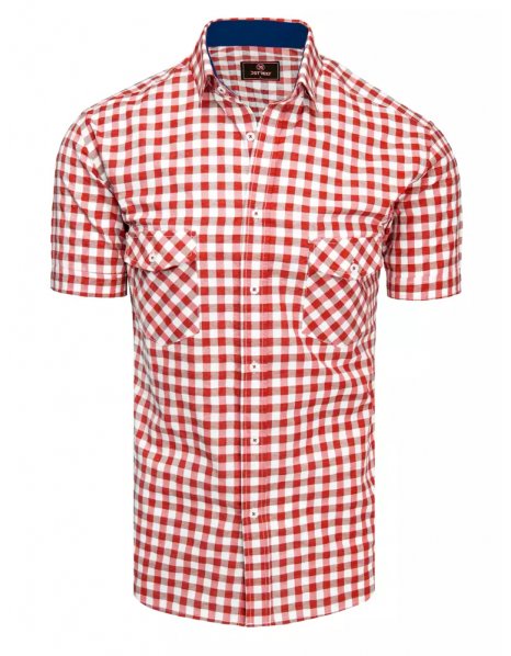 Bielo-červená pánska kockovaná košeľa s krátkym rukávom