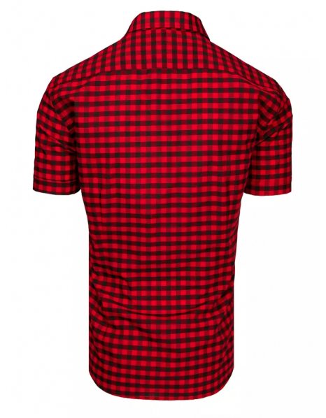 Čierno-červená pánska kockovaná košeľa s krátkym rukávom