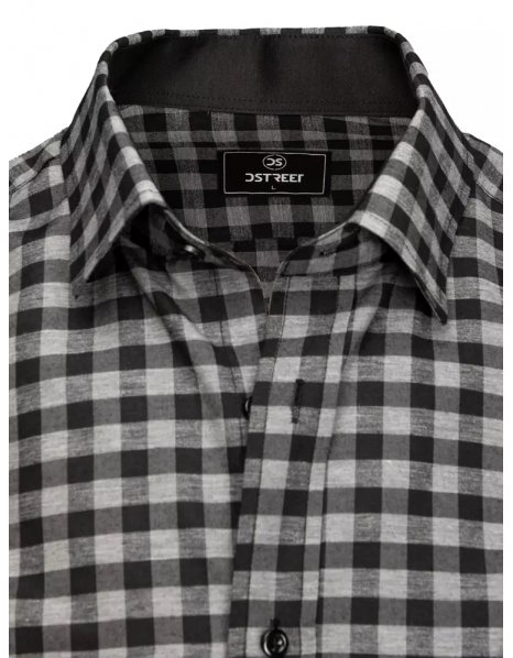 Šedo-čierna pánska kockovaná košeľa s krátkym rukávom