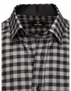 Šedo-čierna pánska kockovaná košeľa s krátkym rukávom
