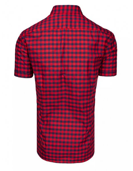 Tmavomodro-červená pánska kockovaná košeľa s krátkym rukávom