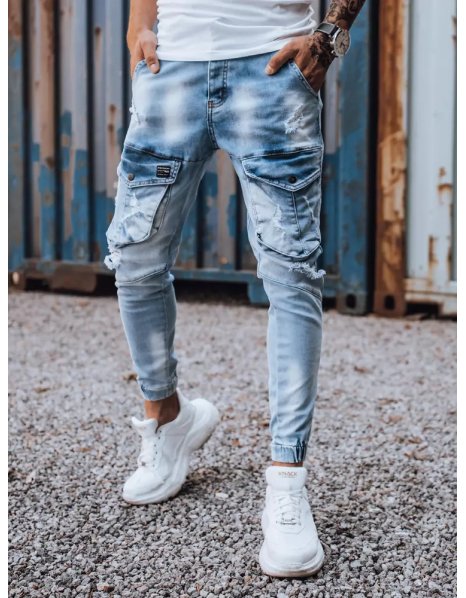 Modré pánske džínsové nohavice vreckáče