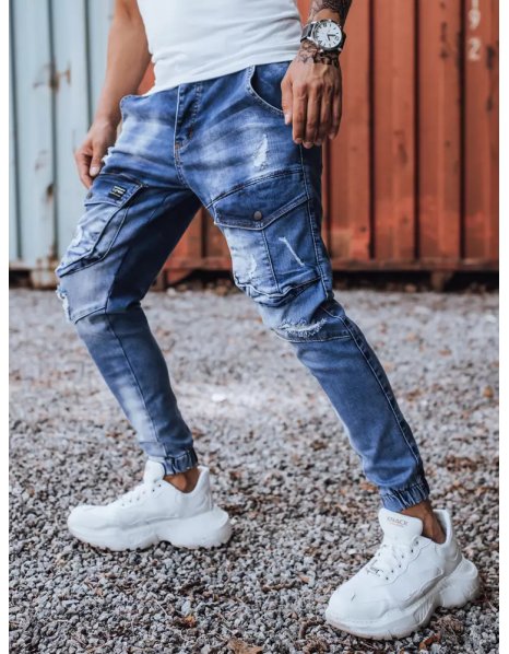 Modré pánske džínsové nohavice vreckáče