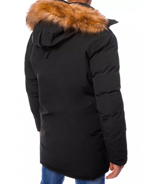 Ćierna pánska zimná bunda s kapucňou