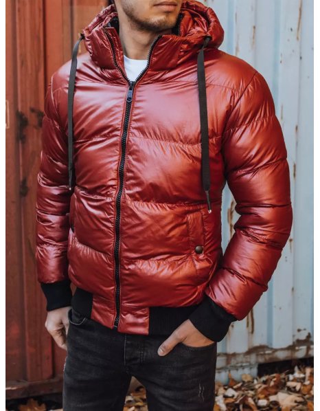 Pánska zimná červená bunda s kapucňou