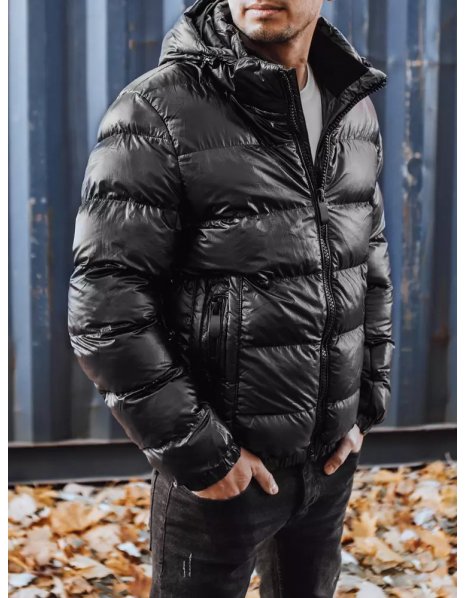 Pánska zimná čierna bunda s kapucňou