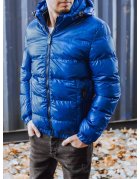 Pánska zimná modrá bunda s kapucňou