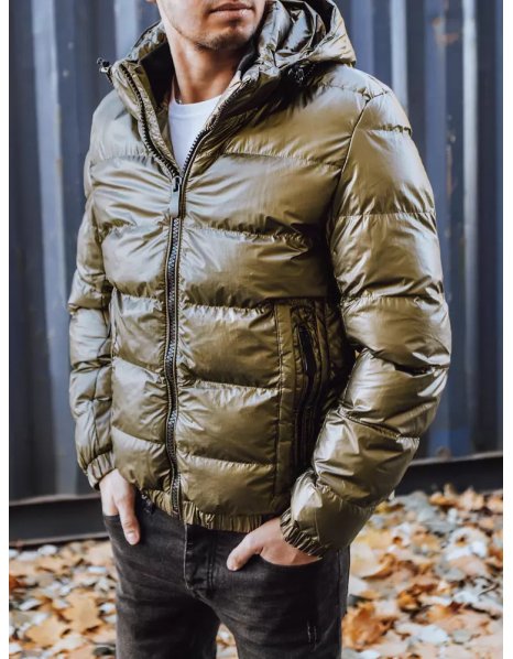 Pánska zimná khaki bunda s kapucňou