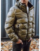 Pánska zimná khaki bunda s kapucňou