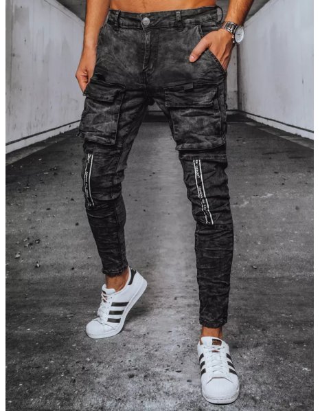 Čierne pánske vojenské džínsové nohavice