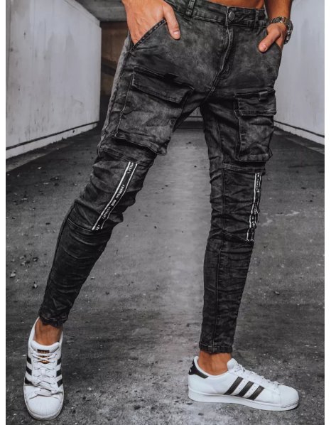 Čierne pánske vojenské džínsové nohavice