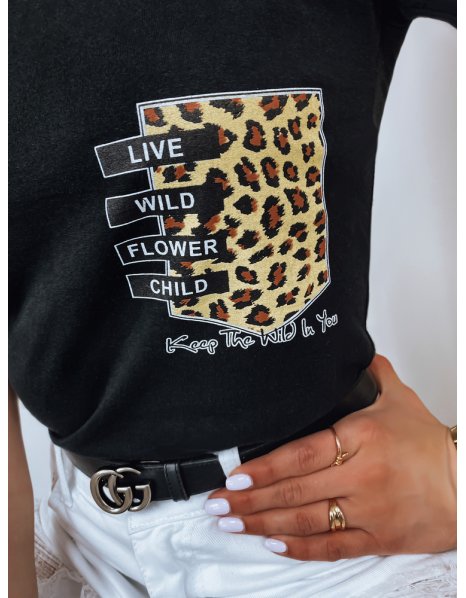 Čierne dámske tričko Geopard