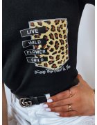 Čierne dámske tričko Geopard