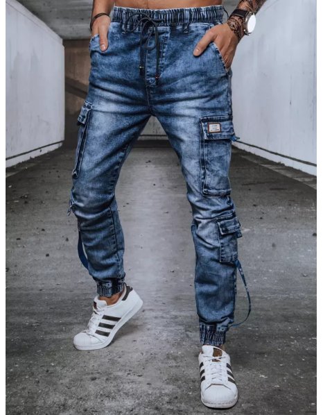 Modré pánske džínsové nohavice joggery