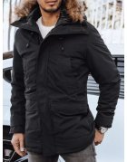 Pánska čierna zimná bunda s kapucňou