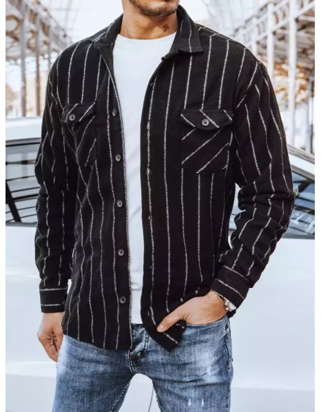 Pánska pruhovaná flanelová košeľa čiernej farby