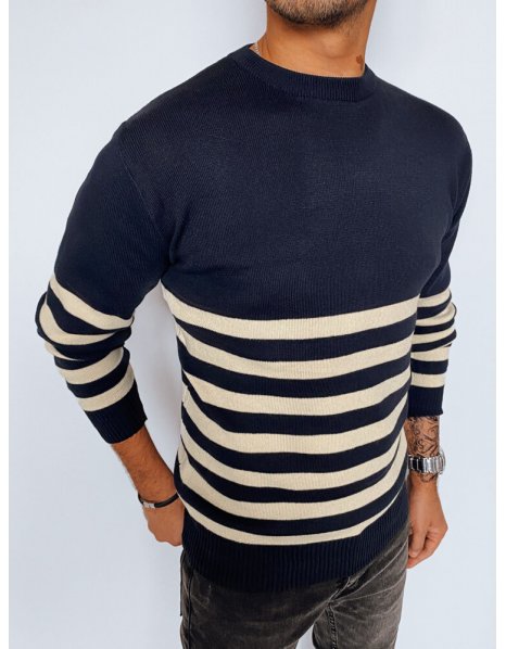 Tmavomodrý pásikavý sveter