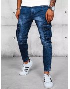 Modré pánske džínsové nohavice s velkými vreckami