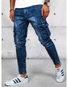 Modré pánske džínsové nohavice s velkými vreckami