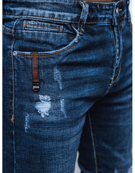 Modré pánske džínsové nohavice s dierami