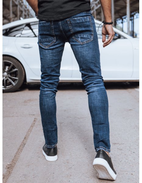 Modré pánske džínsové nohavice s dierami