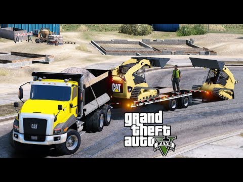 GTA 5 Real Life Mod New Eager Beaver Trailer &amp; Dump Truck Hauling Skid Steer To Construction Site