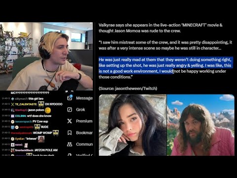 xQc Reacts to Valkyrae Leaking that Jason Momoa was Rude to Crew on Set of Minecraft Movie