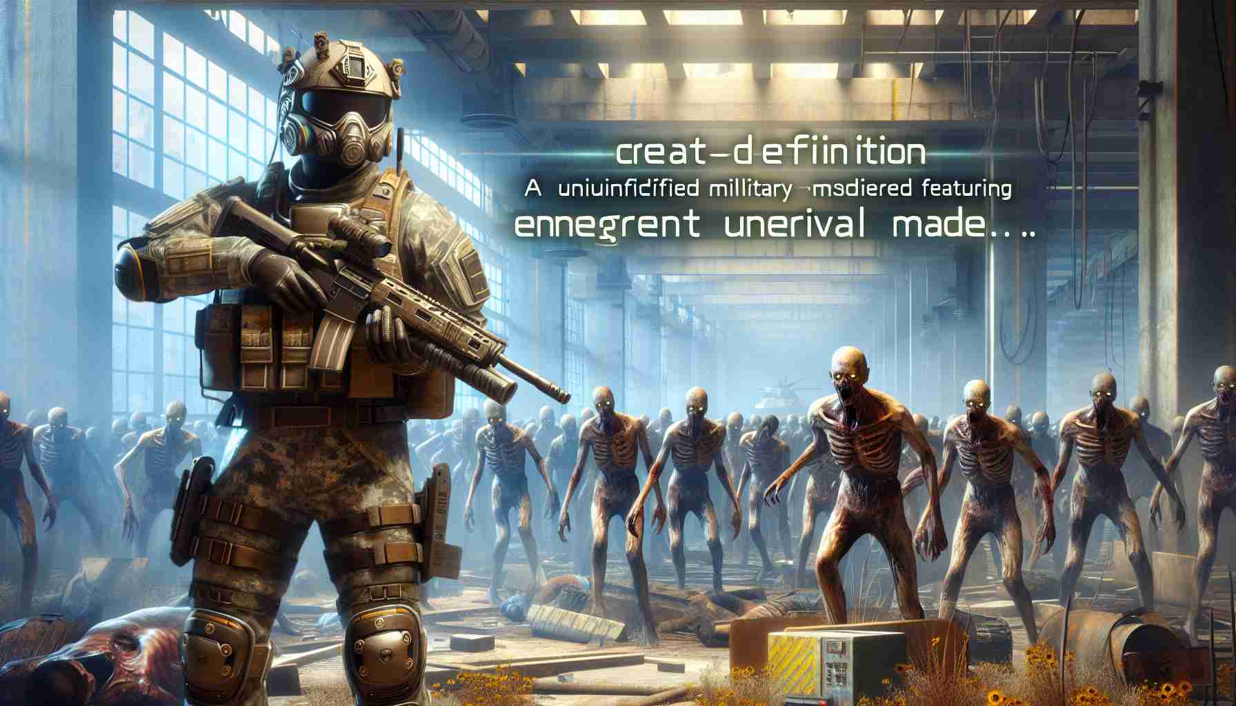 Create a high-definition, realism-inspired image of an unidentified futuristic military-themed video game, featuring an emergent undead survival mode. The scene presents hints of a post-apocalyptic setting teeming with undead creatures, contrasted by state-of-the-art soldier armors and weapons.