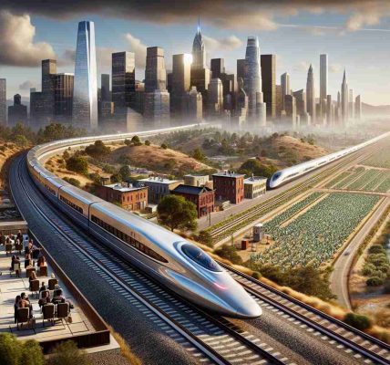 Imagine a high-definition, hyper-realistic image illustrating the future of high-speed rail in the United States. The scene captures a sleek, modern bullet train racing along a cutting-edge rail system set amidst diverse American landscapes. Varying terrains, from urban cityscapes to scenic countryside, unfolds in the background, showcasing the versatility of the ambitious project. The design of the train is sleek and futuristic, embodying the spirit of innovation and progress. Passengers inside the train are diverse, including women and men of different descents like Caucasian, Black, Hispanic, and Asian.